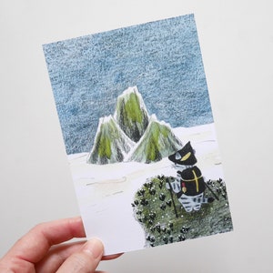Sabatura Travel Diary Mountain Ansichtkaart, 4Legs Illustrated Post Card, Kitty, wenskaart natuurthema, verjaardagskaart