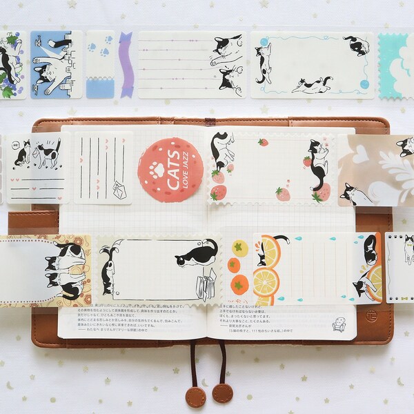 Frolicking Cats Memo PET Clear Tape, Kitty Note Themed Masking Tape, Coffee, Label Washi Tape for Journal, Planner Sticker