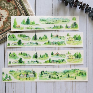 Letter from the Mountains Washi Tape, Extra Wide Landscape Illustration Tape, Countryside, Village Masking Tape for Traveler's Notebook