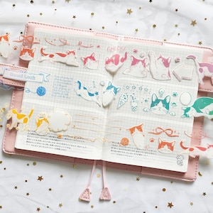 Rainbow Frolicking Cats Play Time PET Clear Tape, Kitty Calendar Themed Masking Tape, Date and Tracker Tape for Journal, Planner Sticker