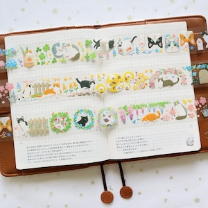 Garden Cats PET Clear Tape, Kitty and Flower Masking Tape, Calico Cat, Black Cat, Siamese Washi Sticker Tape for Journal, Planner Sticker