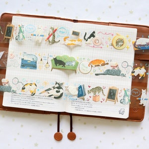 Stationery Store Cats PET Clear Tape, Kitty Masking Tape, Washi Tape, Journal Themed Washi Sticker Tape for Journal, Planner Sticker