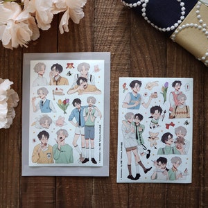 Jungen Illustration Aufkleber Bogen, Talkness Studio Original Design, Kpop Themed Washi Aufkleber, Planer, Kreativjournal, Hexe und Zauberer