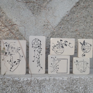 Timbri floreali in gomma con timbro postale, Hanen Studio Francobollo fatto a mano dal design originale, ufficio postale dei fiori, francobollo montato in legno per giornale e artigianato