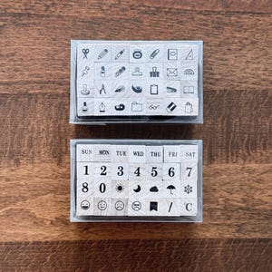 Petit Moji Calendar and Stationery Wooden Stamps Set, Kodomo No Kao, Mini Number Stamps for Journaling and Crafting, Scrapbook Stamp