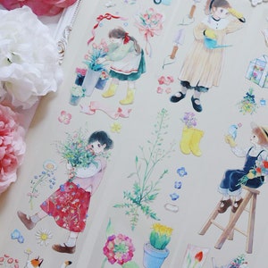 Fita adesiva Little Gardener, rolo de fita washi de ilustração em aquarela para meninas originais, plantas, fita floral PET, fita adesiva, fita decorativa