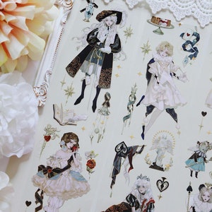 Fita adesiva Sistine, rolo de fita washi de ilustração em aquarela para meninas originais, alta fantasia, cavaleiro, fita PET pirata, fita adesiva, fita decorativa