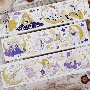 Moon Child Washi Tape, Storybook Illustration Masking Tape, Fairytale, Boys and Girls Sticker Tape for Journal, Planner, and Scrapbook