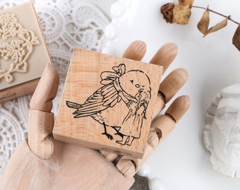 Forest Tales Rubber Stamp, Animals Themed Wooden Stamp, Wolf, Bird, Fox, Flower Girls Stamp for Journal and Planner