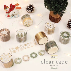 Mind Wave Christmas Series Gold Foiled Clear Tape, Snowflake, Christmas Tree, Candle PET Tape for Journal and Planner, Japanese Masking Tape