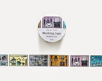 Eric x Papier Platz Washi Tape, Desktop Objects, Coffee, Stationery, Typewriter, Daily Objects Masking Tape for Journaling, Planner