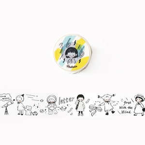 Monochrome Doodles Washi Tape, Dagelijks Leven, Molinta Original Girl Illustratie Masking Tape, Stargazing Sticker voor creatief dagboek, Planner