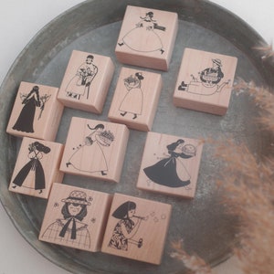 Selos de borracha especiais de buquê, Hanen Studio x Terufuku Original Design Stamp, Moon Child, Flower Girl, Light Vintage Design