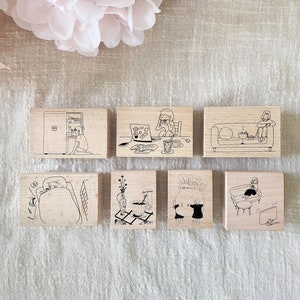 Kontemplation Serie Stempel, Alltag, Fernsehen, Essen, Holz montiert Stempel für Papier und Journal, Schneckenpost
