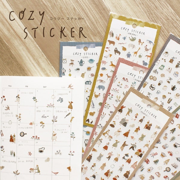 Mind Wave Cozy Series Sticker Sheets, Coffee Shop, Flower Shop, Camping, Baking, Dancing, Daily Life Planner Sticker, Japanese Stationery