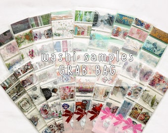 Washi Sample Grab Bag, Flower, Landscape, Character, Animals, Food, Gold and Silver Foil Themed Washi Tape Sample Set