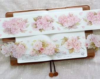 Cherry Blossom Washi en PET Tape, Extra Grote Aquarel Bloem Masking Tape, Bloemen, Plantkunde Illustratie Tape voor Planner en Journal