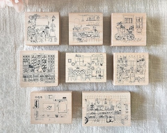 Places I Frequent Rubber Stamps, Daily Life, Rainy Day, Bakery, House, Library Wood Mounted Stamp for Crafting and Journaling, Snail Mail
