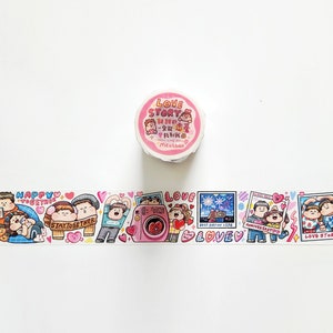 Fita adesiva washi de história de amor, rolo de washi com ilustração original de garota da série Meatball, dia dos namorados, vida cotidiana, adesivo para agenda de encontros noturnos