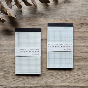 May include: Two small, black-bound notebooks with gridded pages. The notebooks are labeled "NARRATIVE DISCOURSE (叙事篇章) 系列复古便签本" and have the text "have a good day" printed on the bottom.