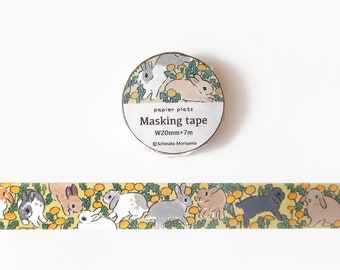 Moriyama Bunny Washi Tape, Bunny in Dandelion Field, Rabbit Masking Tape for Journal and Planner, Papier Platz Japanese Masking Tape