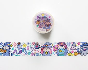 Meatball Witch Girls Washi Tape, Purple Washi Tape, Fortune Teller, Moon, Cat, Cute Ghost, Pastel Magical Masking Tape