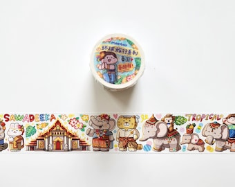 Travel to Thailand Washi Tape, Meatball Travel Series Illustration Tape, Phuket, Wat Arun, Traveler's Notebook Sticker