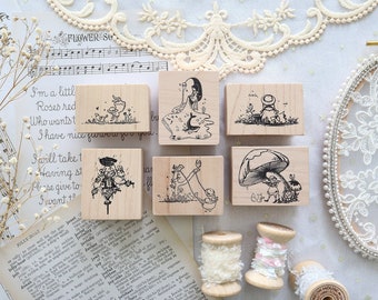 Fairy Tale Ligneous Stamp, Bedtime Story Series Rubber Stamp, Scarecrow, Ocean, Woodland Tale Stamp for Planner and Journal, Penpal