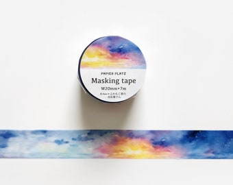 Papier Platz Colorful Sky Washi Tape, Rainbow Clouds Masking Tape for Journal and Planner, Japanese Stationery, Decorative Sticker Tape