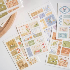 Patchwork Memo Papier Set, Blumen Quilt, Blumen und Tiere, süsse Collage Karte für Journal, Post, Scrapbook Papier