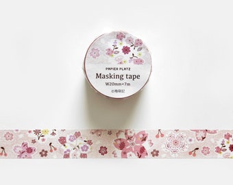 Papier Platz Cherry Blossom Washi Tape, Sakura Flower, Pink Floral Masking Tape for Journal and Planner