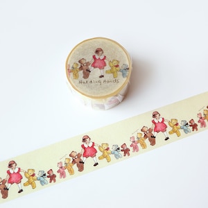 Krimgen Holding Hands Washi Tape, Original Girls Illustration Washi Roll, Teddy Bear Masking Tape, Deco Tape for Journal and Planner