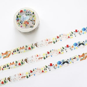 Forest Music Washi Tape, Animals Themed Washi Tape Roll, Kitty, Bunny, Fox, Kawaii Stationery, Masking Tape pour journal créatif