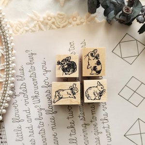 Krimgen Little Bunnies Series Stamp, Black Rabbit, Standing Bunny, Original Illustration Handmade Rubber Stamp