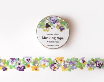 Papier Platz Pansy Washi Tape, Flower Girl, Viola Tricolor, Purple Floral Design Masking Tape for Journaling, Japanese Masking Tape