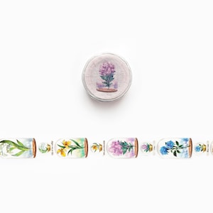 Flower Dome Washi Tape, Flower Memory Die-Cut Washi Roll, Arukas, Floral Masking Tape, Muguet, Rose Bleue, Orchidée, Lavande