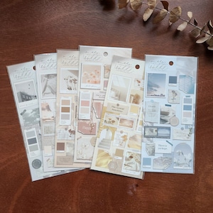 Stickervel Mind Wave On the Wall-serie, esthetische collagesticker, neutrale toon, pastelkleurige plannersticker, Japans briefpapier