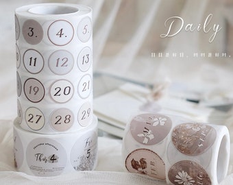 Freckles Tea Daily Sticker Seals, Calendar Themed Stickers for creative journal and Planner, Month, Week, Day Label