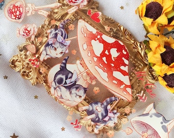 Taśma washi z motywem kota i grzyba, rolka taśmy washi z motywem kota Formosa, przezroczysta taśma z motywem czerwonego grzyba, dekoracyjna taśma kolażowa, kreatywny dziennik