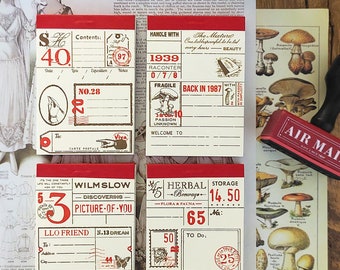 Bloc de notas de estilo vintage, papel de notas de recuerdo, champiñón, mariposa, papel de memo con temática floral, pegatinas de sello