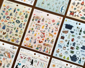 Hyogensha Japanese Sticker Sheets, Cozyca, Cat and Bear, Picnic, Aiko Fukawa, Camping, Bird, Happy Birthday, Kitchen Themed Planner Sticker