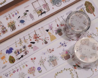 Wanle Studio About Flowers Washi and PET Tape, Flower Shop Masking Tape, Bouquet, Garden, Girls Illustration Journal Sticker