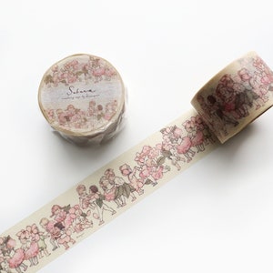 Krimgen Sakura Washi Tape, Flower Girls Original Illustration Washi Roll, Cherry Blossom Masking Tape, Japanese Deco Tape