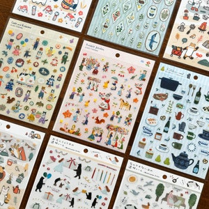 Feuilles d'autocollants japonais Hyogensha, douillet, chat et ours, pique-nique, Aiko Fukawa, camping, oiseau, joyeux anniversaire, autocollant d'agenda sur le thème de la cuisine