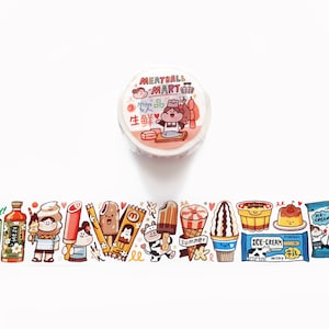 Fita adesiva washi para alimentos e bebidas, fita adesiva da série Meatball Mart, fita decorativa com tema de sorvete, suco e comida para diário criativo