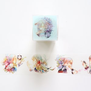 Flower Bloom Watercolor Illustration Washi Tape, Tosto Original Design Masking Tape, Flower Girls, Sticker Tape for Planner and Journal