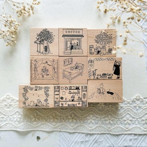 Gemütliche Orte Stempel, Alltag, Haustier Katze, Café, Lesen, Freizeit Stempel für Journal, Scrapbook und Kartenherstellung
