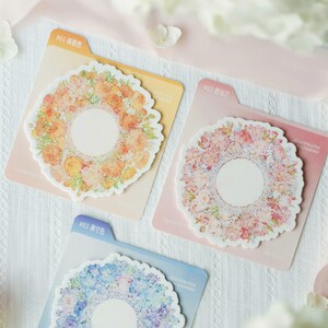 Flower Wreath Memo Paper Set, The Universe of End, Carta per appunti fustellata per diario e pianificatore, Fiore di ortensia, Carta artistica per collage