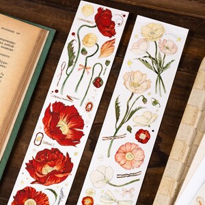 Fita Washi e PET de flor de papoula, estúdio Reco, fita adesiva de ilustração floral, fita decorativa para diário criativo, colagem, planejador