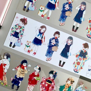 The Girls Masking Tape, Daily Outfits Washi and PET XL Tape, Kimono, School, Student Deco Tape for Journal and Planner, Traveler&#39;s Notebook